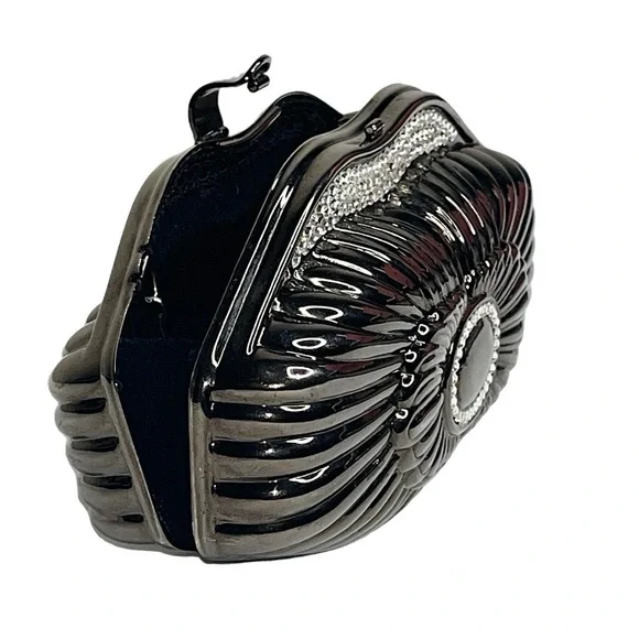 Metallic Chrome Silver Gray Diamond Rhinestone Hard Shell Metal Bag Chain Strap - Picture 6 of 16